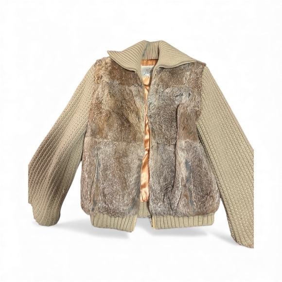 Elan Jackets & Blazers - Real rabbit Fur and Knit Jacket in Brown and Tan